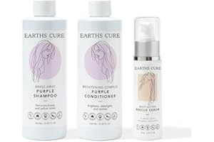 EARTHSCURE Complete System for Gray Hair, Neutralizes Brassy Tones and Hydrates - Purple Toning Shampoo, Purple Brightening Conditioner, Hair Rescue Serum