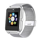 Smart Watch, JIUXI Bluetooth Replaceable Band Sweatproof Smartwatch with Touch Screen / Handsfree Call / Camera /Call reminder for all Android 4.2 and IOS (Silver-steel)