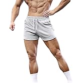 Men's Gym Sport Bodybuilding Workout Casual Shorts with Pockets 3 inch Inseam Raw Hem Terry Cotton