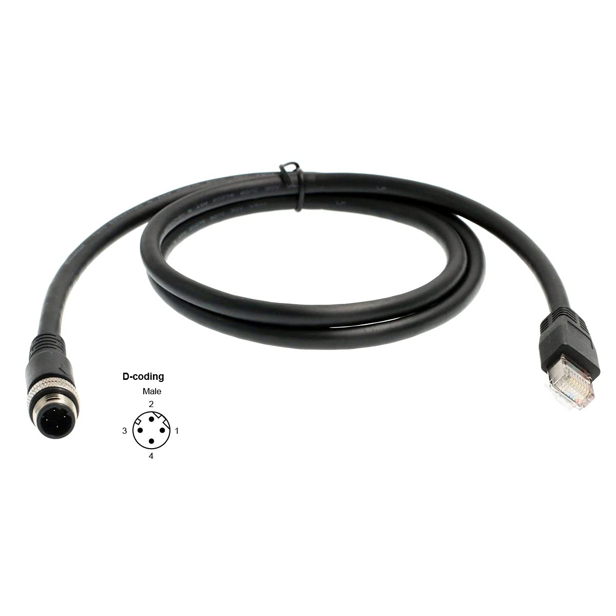 HangTon Shielded M12 4 Pin D-Code Male to RJ45 Cat6 Ethernet Cable Industrial Machinery Camera Network Robot (1m)
