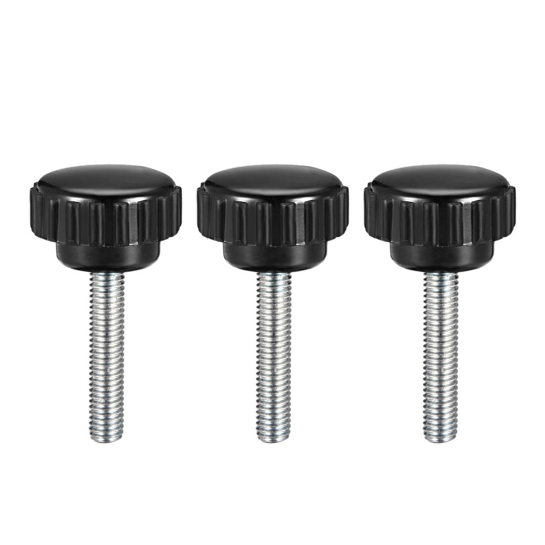 sourcing map M5 x 25mm Metric Male Thread Knurled Clamping Knobs Grip Thumb Screw on Type Hand Clamping Handle Bolt with Plastic Knobs Black 3 Pcs