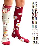 Compression Socks (1 pair) by A-Swift - Mismatched, Fun, Unisex - (Chicken & Egg, L/XL)