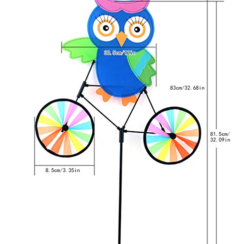 Ladaidra Wind Spinner, Animal on Bike 3D Colorful Wheel Stand Decor Windmill for Farm Yard Lawn (Owl)