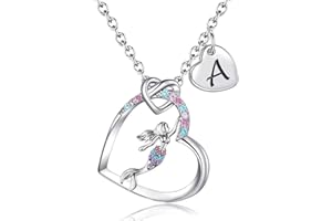 BAOWING Mermaid Gifts for Girls Mermaid Necklaces Colorful CZ Heart Letter Initial Pendant Necklaces Rainbow Mermaid Jewelry Gifts for Daughter Granddaughter Niece Teen Girl
