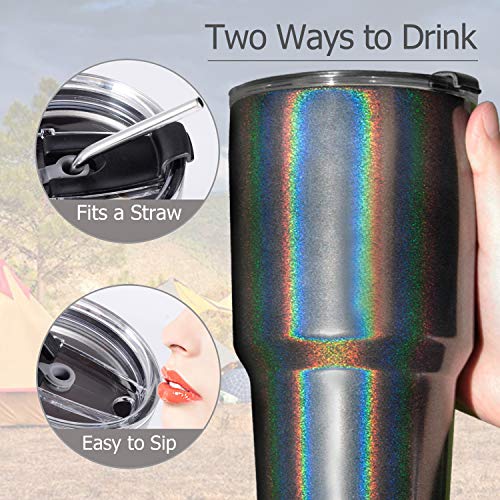 Toopify 30oz Stainless Steel Insulated Sparkle Black Tumbler Travel Mug with Straw Slider Lid, Cleaning Brush, Double Wall Vacuum