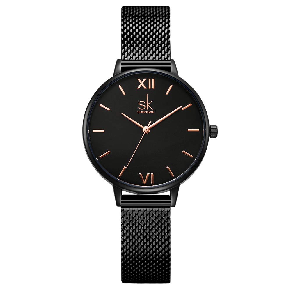 SHENGKE Creative Simplicity Women Watch Mesh Band Elegant Women Watches Ladies Business Wristwatch (K0039-black-mesh Band) — image 1