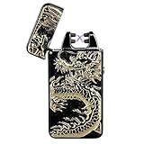 Pard Relief Dragon Windproof Cross Arc Lighter, USB Rechargeable Flameless Electronic Pulse Arc Cigarette Lighter, Black