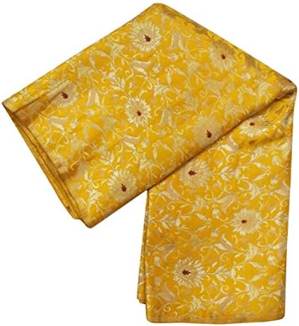India silk Fab Unisex Unstitched Polysilk Handloom Ethnic Fabric (Yellow, Free Size)