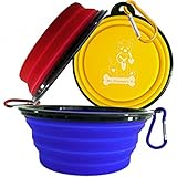 Mr. Peanut's Collapsible Dog Bowls, Set of 3 with Matching Carabiner Clips, Food Grade Silicone Portable Pet Bowls, Perfect Foldable Travel Bowls for Journeys, Hiking, Kennels & Camping