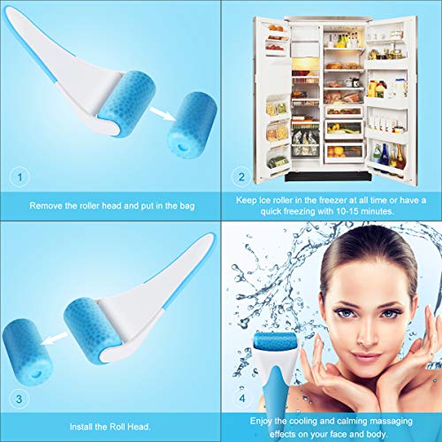 Eurobuy Ice Roller for Face & Eye Puffiness Migraine Pain Relief and Minor Injury,Set of 2 Roller Heads Ice Rolling Massager,Handhold Stainless Steel Roller,Skin Care Beauty Tool (Blue)