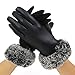 Cozy Design Women's PU Leather Screen Touch Gloves with Faux Cony Hair Cuffs