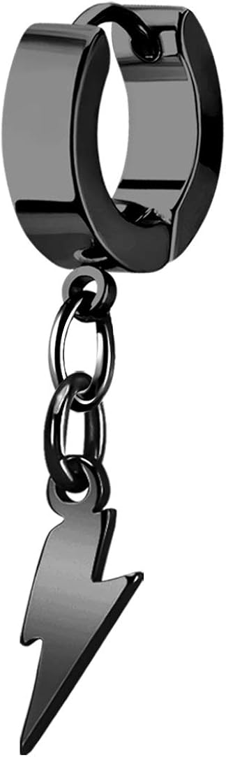 Black-tone Stainless Steel Dangling Lightning Thunder Huggie Hoop Helix Tragus Earring