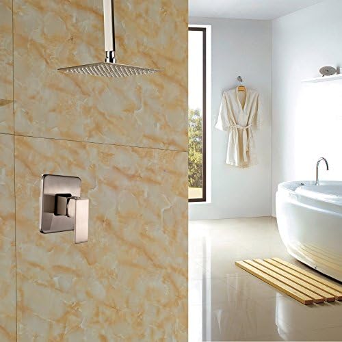 Oulantron Ceiling Mounted 8" Rainfall Showerhead + One-way Mixer Control Brushed Nickel
