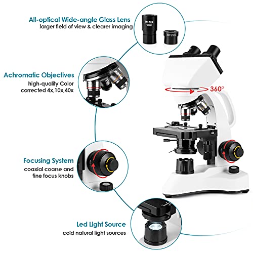 LED Compound Binocular Microscope 40X1000X, Optical Microscope With X