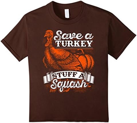 Kids Save a Turkey Stuff a Squash Thanksgiving T Shirt for Vegans 12 Brown