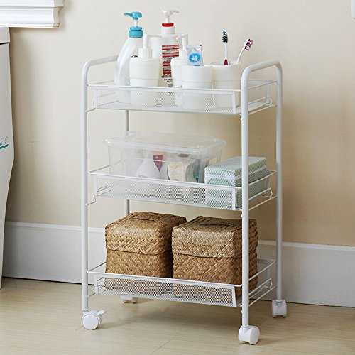 Rolling Cart 3-Tier Storage Cart Utility Cart Wire Rack Metal Mesh Shelving Trolley, GEYUEYA Home - Thumbnail 3