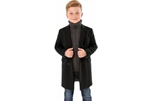 Szzmmer Boys Dress Coat Lapel Trench Jacket Mixed Wool Pea Coat Double Breasted Kids Coat with Pockets Formal Wedding Outdoor
