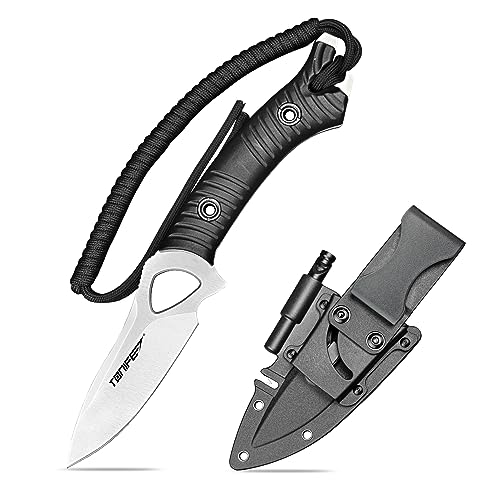 TONIFE Explorer Coltello a lama fissa con fodero in plastica 8Cr14MoV Coltello da sopravvivenza, manico in nylon rinforzato in fibra di vetro per il campeggio all'aperto Coltello EDC (nero+satinato)