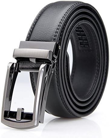 Men's Leather Belt with Automatic Solid Buckle -Scratch resistant - Ratchet Dress Belt With a Gift Box by Pazzi PIZIO (Waist 36"-42", Black - Style 4)