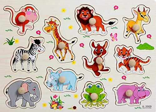 Ranvi Hand Grasp Knob Pegged Puzzle Wooden Quality Cognitive Board Children Toys - Animals
