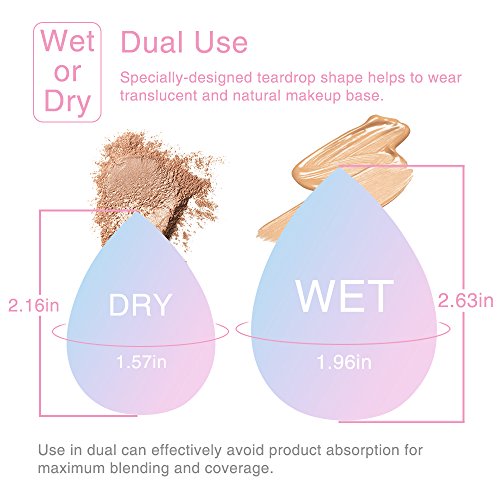 Makeup Beauty Sponge Set - 6 Pack Latext-free Soft Polyester Makeup Blender Sponges with 2 Blender Holder Multi-Purpose Flawless Smooth for Liquid Foundation BB Creams Powders Concealer Multi Color