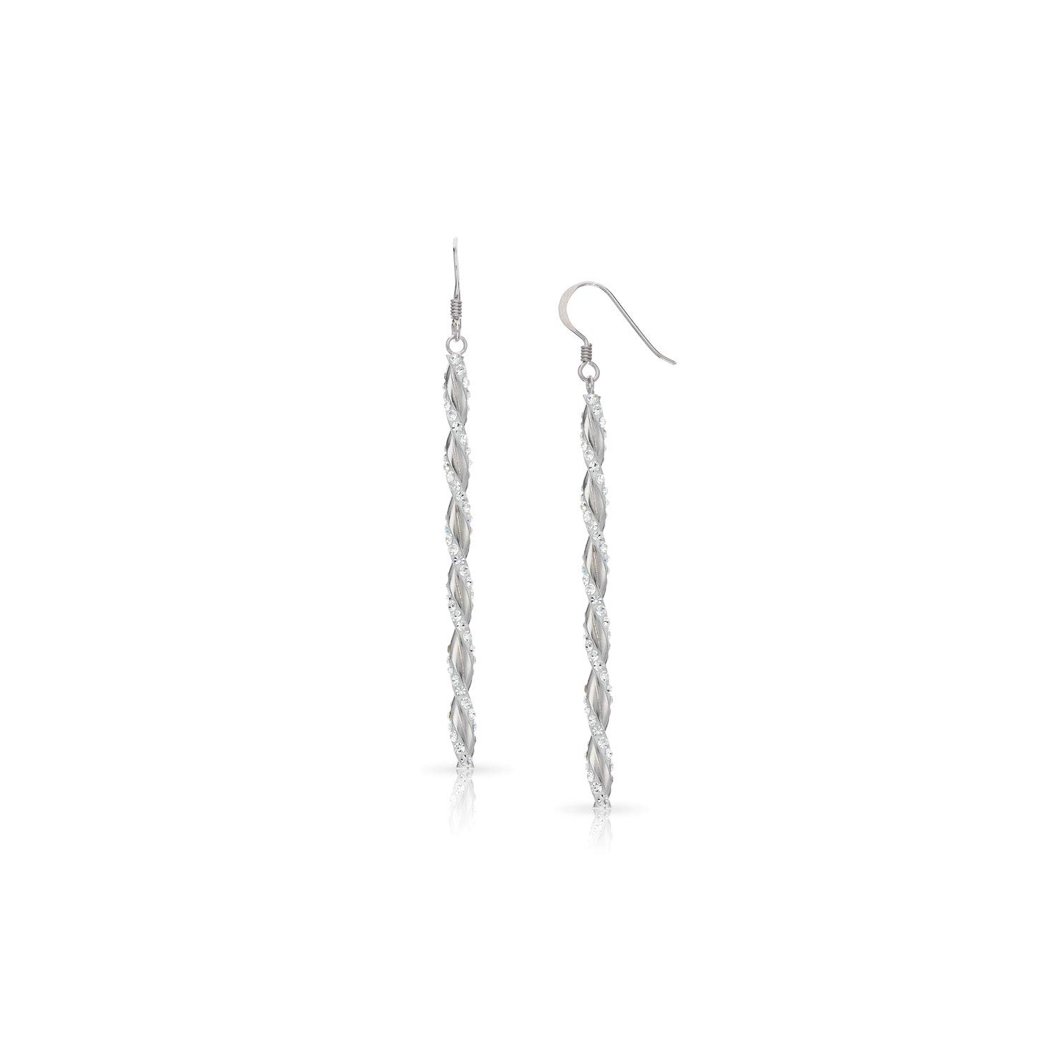 Twisted Long-Bar Elegant & Classy Shinning Crystal Earrings, Never Rust 925 Sterling Silver & Hypoallergenic Hooks For Women, Girls & Teens with Free Breathtaking Gift Box for Special Moments of Love