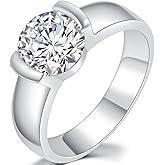 Eternllery Stainless Steel Size 3-13 Solitiare Style 2 Carat Simuluated CZ Diamond Wedding Engagement Proposal Ring
