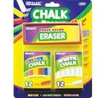 2 Pack - BAZIC 12 Color and 12 White Chalk with Eraser Sets, Assorted