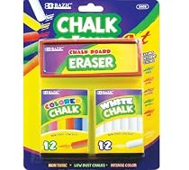 2 Pack - BAZIC 12 Color and 12 White Chalk with Eraser Sets, Assorted