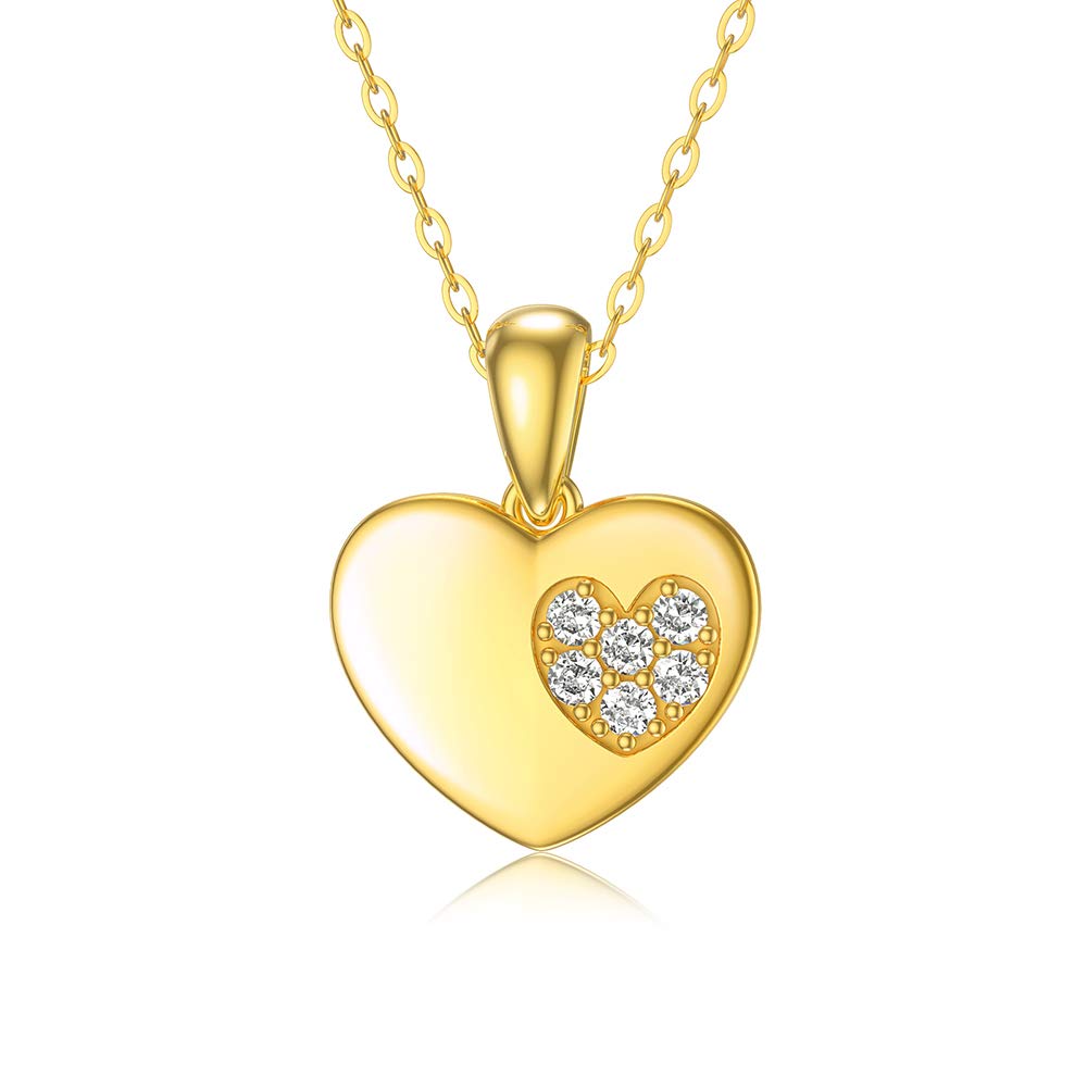SISGEM 9 ct Gold Heart Necklace, Solid Yellow Gold Double Heart Pendant Necklace with Cubic Zirconia, for Women Girls Ladies Mum Sisters, 16"+1"+1"