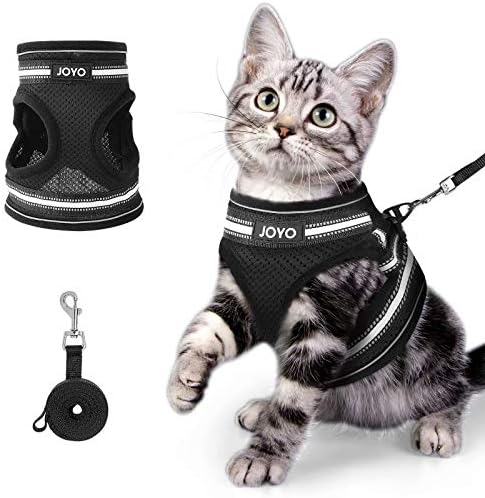 JOYO Cat Harness, Breathable Soft Cat Harness and Lesh, Adjustable Easy Control Kitty Harness Escape Proof with Reflective Strap, Size S: Chest Girth:12.3-14.4 in, Weight 4.5-7.7 lb