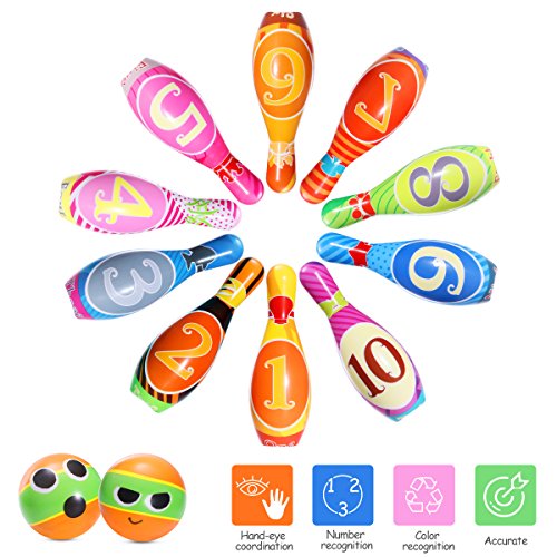 iBaseToy Kids Bowling Toy Set, Foam Ball Toys, Indoor Outdoor Bowling Games for Children/Toddlers/Boys/Girls for Early Development/Sport/Preschool (10 Pins & 2 Bowling) - Thumbnail 4