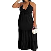 TOPSRANI Womens Plus Size Maxi Dress Oversized Sleeveless Halter Smocked Tiered Ruffle Flowy Slip Sling Strap Dresses