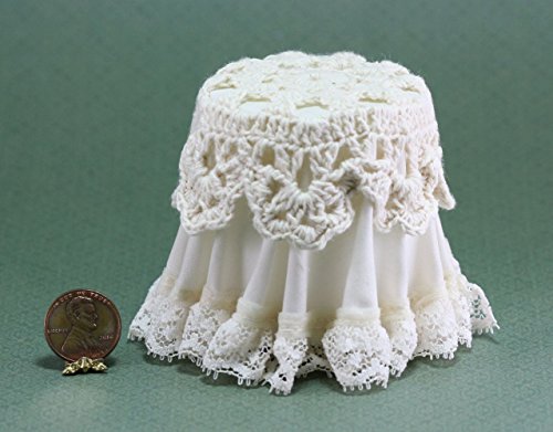 Dollhouse Miniature Ivory Lace Top Skirted Table by Chrysnbon