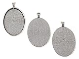 10 CleverDelights Oval Pendant Trays - Antique Silver Color - 30x40mm - Pendant Blanks Settings