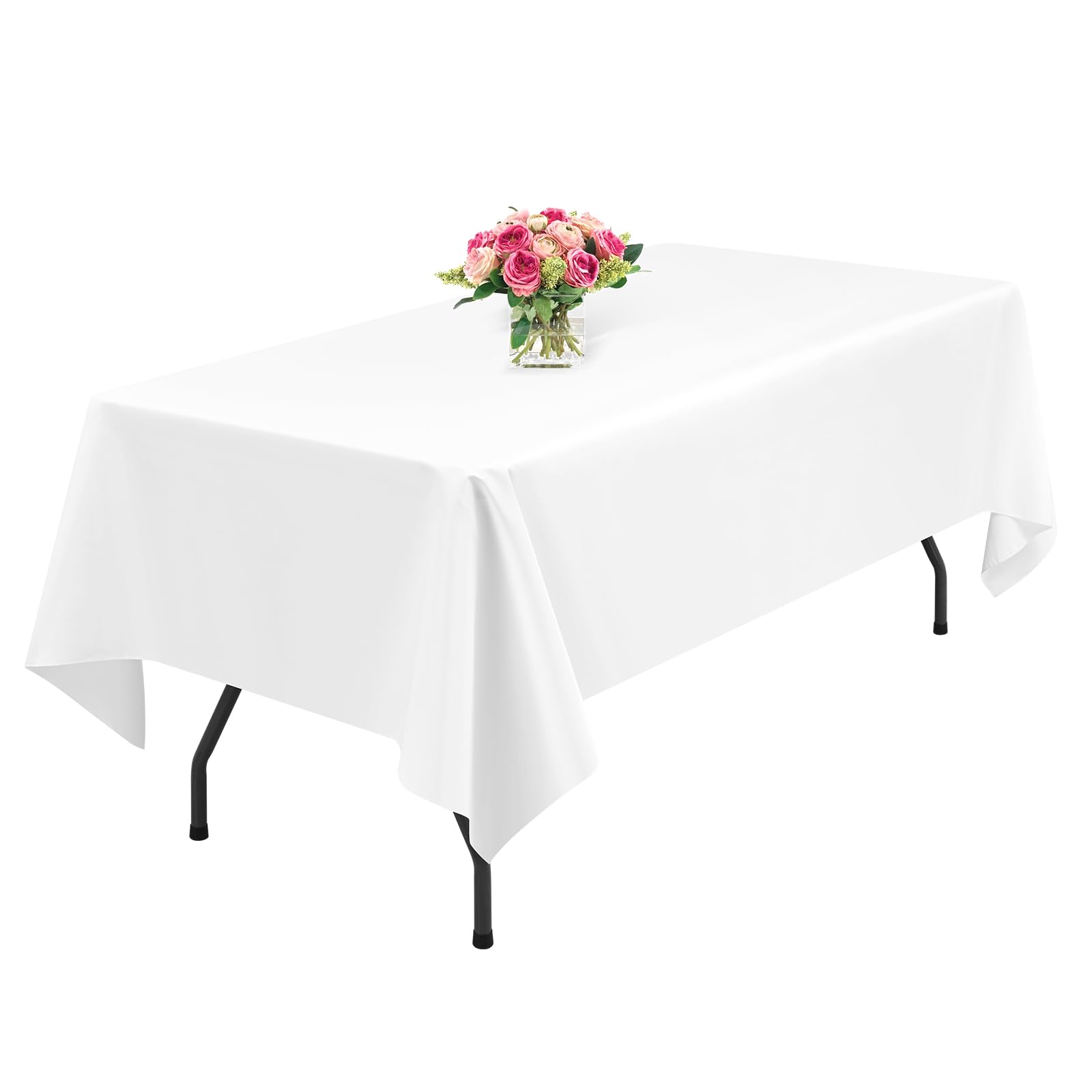Lumaycens 1 Pack White Polyester Tablecloths,60 x 102 Inch for 6ft Rectangle Table Cloth Washable and Reusable Stain and Wrinkle Resistant for Wedding Party Banquet Camping Restaurant Decoration