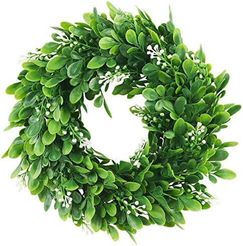 ElaDeco 10" Faux Boxwood Wreath Artificial Green Leaves Wreath