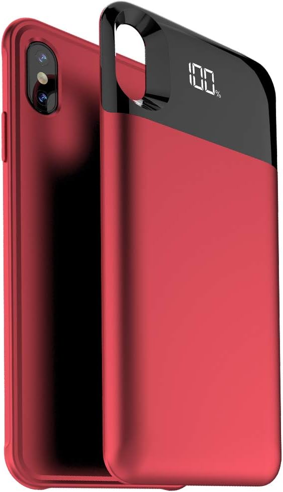 Wireless IPhoneXs-Max Charger Case - 2in1 Magnetic Detachable Rechargeable Extended Protective Charging Case 5500 mAh Qi Wireless Charging Charger Case Compatible with Apple’s iPhone Xs Max -Red