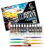 Creative Joy CJAPB01 Acrylic Paint Set & Brushes Vivid Paint Sets Include 6 Brushes-Great for Artists and Hobby Painters from Kids through Adults-Beginner to Expert Acrylic Paint Kits (12 Paints)