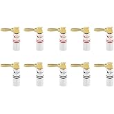 Nakamichi Excel Series 24k Gold Plated Right Angle Banana Plug 12-18 AWG Gauge Size 4mm for Speakers Amplifier Hi-Fi AV Stereo Home Theatre Audio Wire Cable Screw Connector, 10 Pcs (5-Pairs)