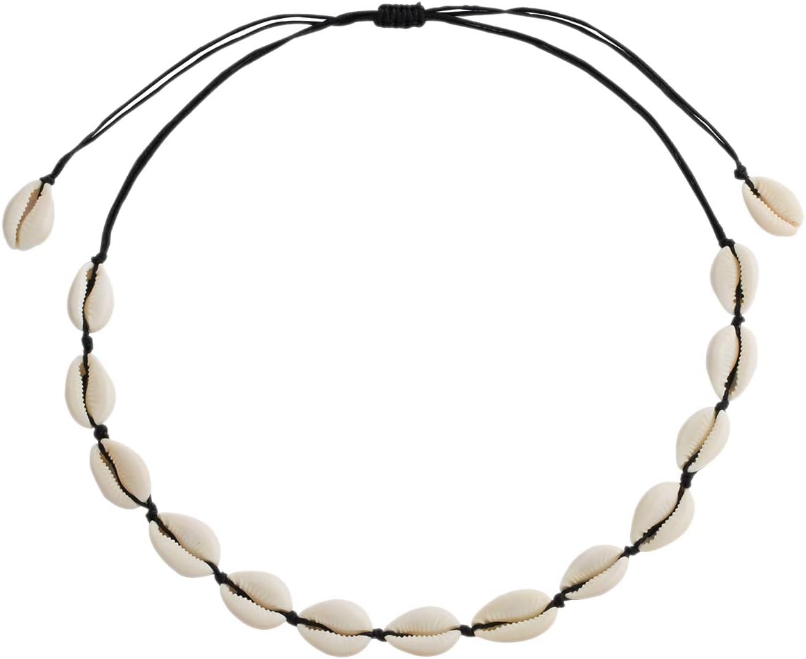 HOZEN Natural Shell Choker Necklace Handmade Adjustable Seashell Beads Beach Cord Necklace Bohemian Boho Hawaiian Jewelry for Women Girls