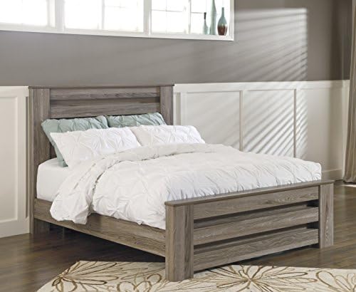 Zerlien Casual Wood Warm Gray Color Queen Poster Bed