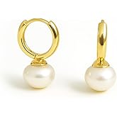 Altitude Boutique Freshwater Pearl Drop Earrings | 9–10mm AAA Cultured Pearls on 14K Gold-Plated or Rhodium-Plated Hoops | Classic Huggie Pearl Earrings for Women