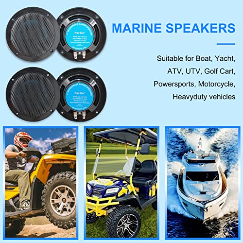 Herdio Marine Receiver SetAM FM Radio and 4 inch Waterproof Speakers(2 Pairs)+Black Antenna for