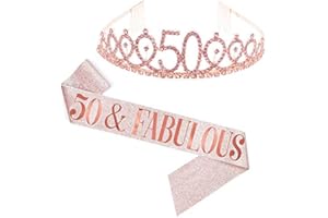 Flunyina Rose Gold 40 Fabulous 40th Birthday Set for Women Gold Gillter Tiara Birthday Sash Glitter Crown and Birthday Decor