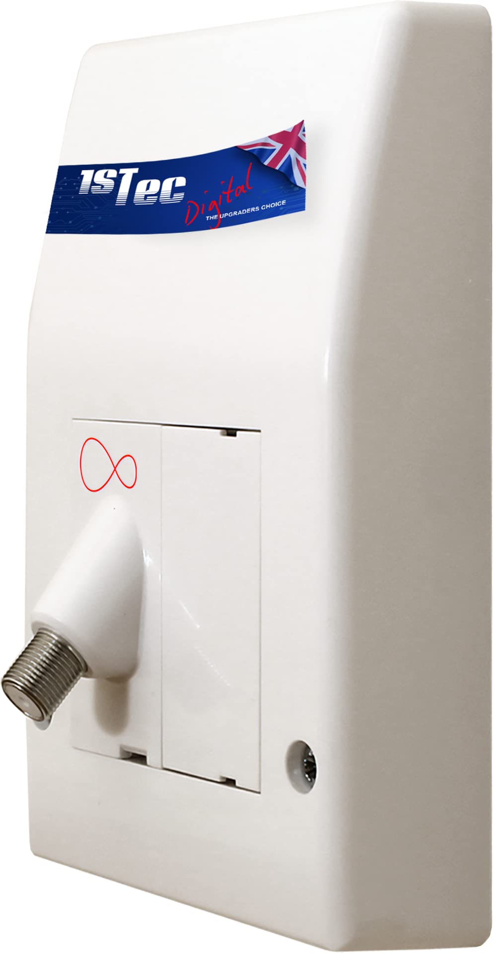 1STec Latest Model Isolated Genuine White Internal use Wall Box Outlet Socket with Euro Module Angled F-Connector Isolator for TiVo Digital TV or Superhub Broadband Modem Indoor Feed