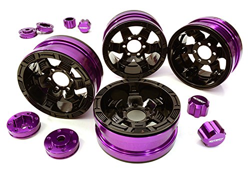 Integy RC Model Hop-ups C26877PURPLE Billet Machined 6 Spoke Wheels w/ 6 Bolt S-Adapters for Most 1.9 Scale Crawler