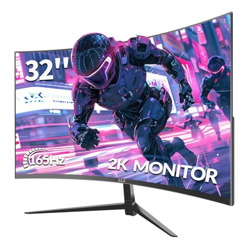 ZZA 32 Inch Monitor,1440p,2K 165Hz, 1ms Response Time,Computer Monitor FreeSync & G-Sync, HDR10, 122% sRGB Coverage, DP/HDMI, PC Monitor VESA Mount Compatible