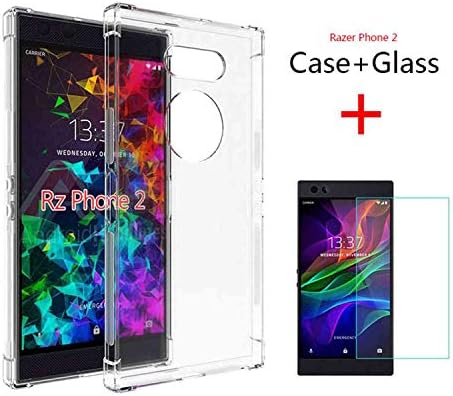 Razer Phone 2 Case,with Built-in Screen Protector， Full-Body Protection TPU Soft Shell Ultra Thin Flexibility Bumper Rubber Case Cover for Razer Phone 2 （1case+1glass）