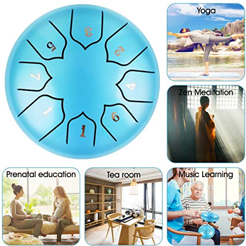 Diluling Steel Tongue Drum 8 Notes 6 Inch, Musical Drum Percussion Instrument with Finger Picks & Rubber Mallets, Awesome Gift for Children Adults Natural Sound for Relaxing Exploring